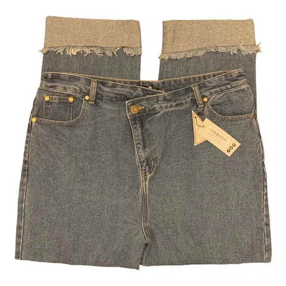 NWT Boohoo Plus Asymmetric Waistband Straight Leg Jeans Size 14 - Picture 6 of 14